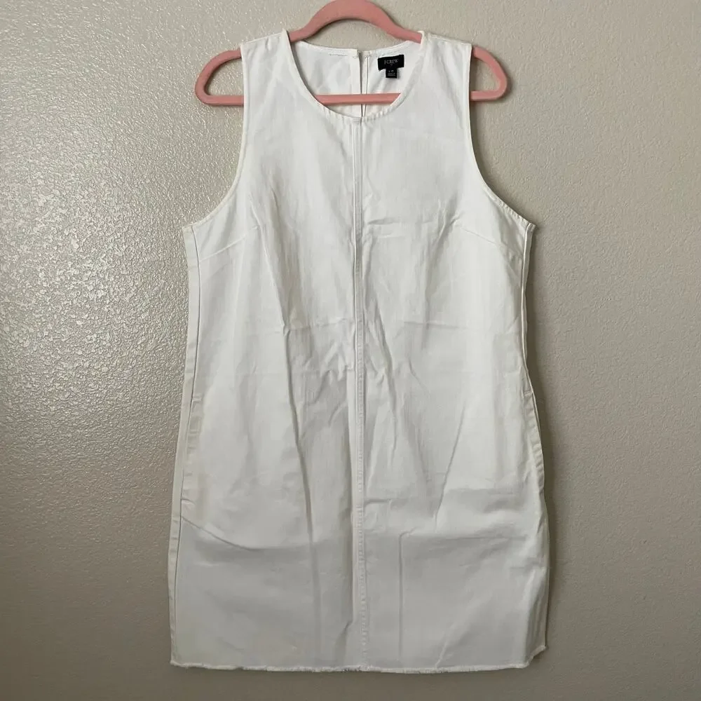 J. Crew Dress Womens Size 14 White Mini Denim‎ Cotton Tank Pockets Quiet Luxury